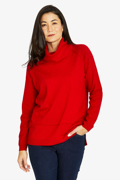 Womens Raglan Cowl Pullover Red 60611050a