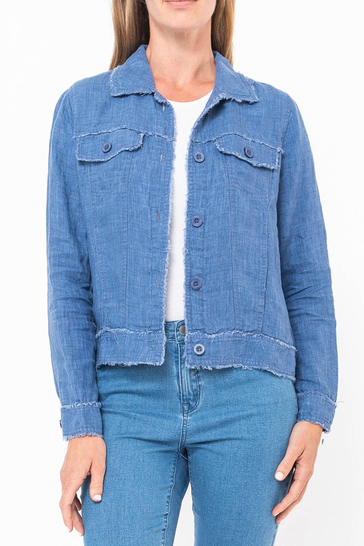 Raw Edge Bomber Jacket Denim