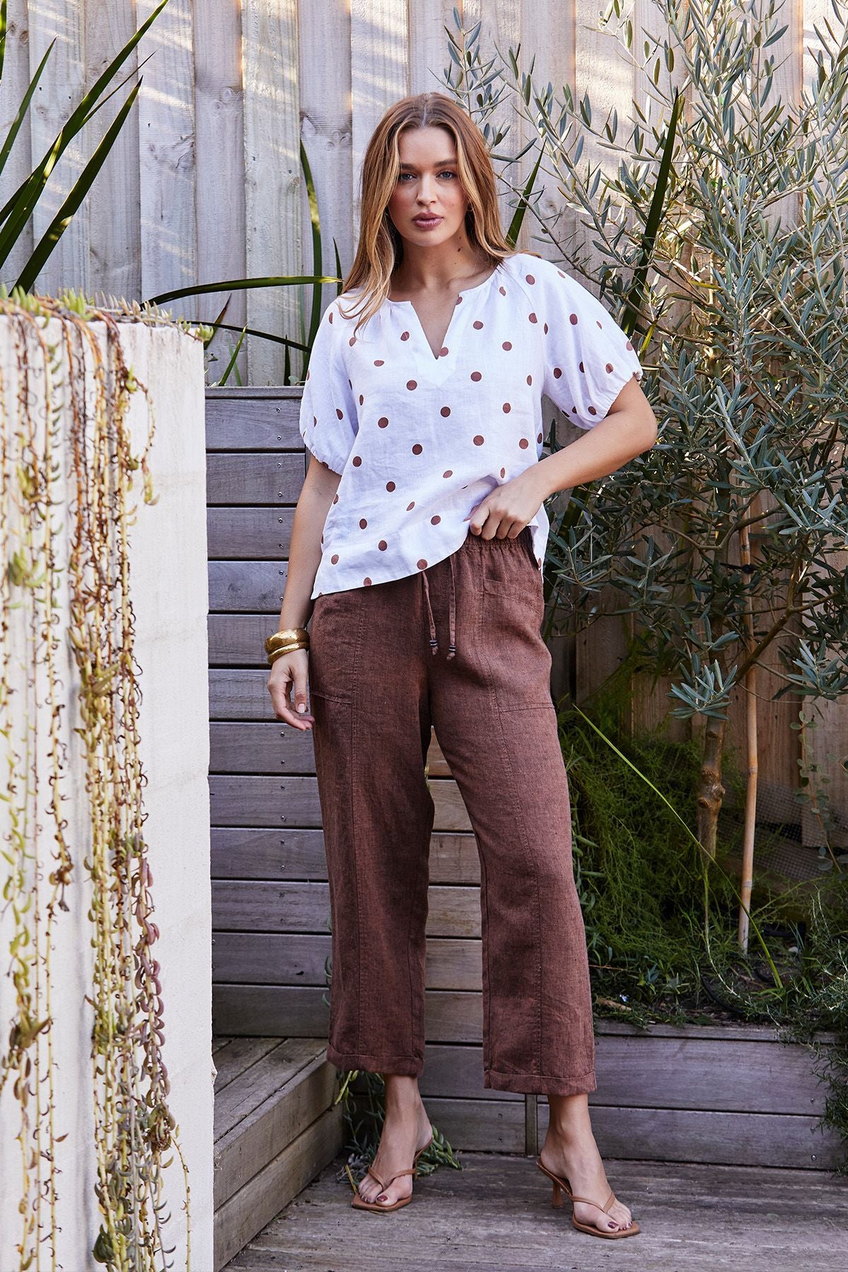 Womens Relaxed Drawstring Pant Brown 616j7024a