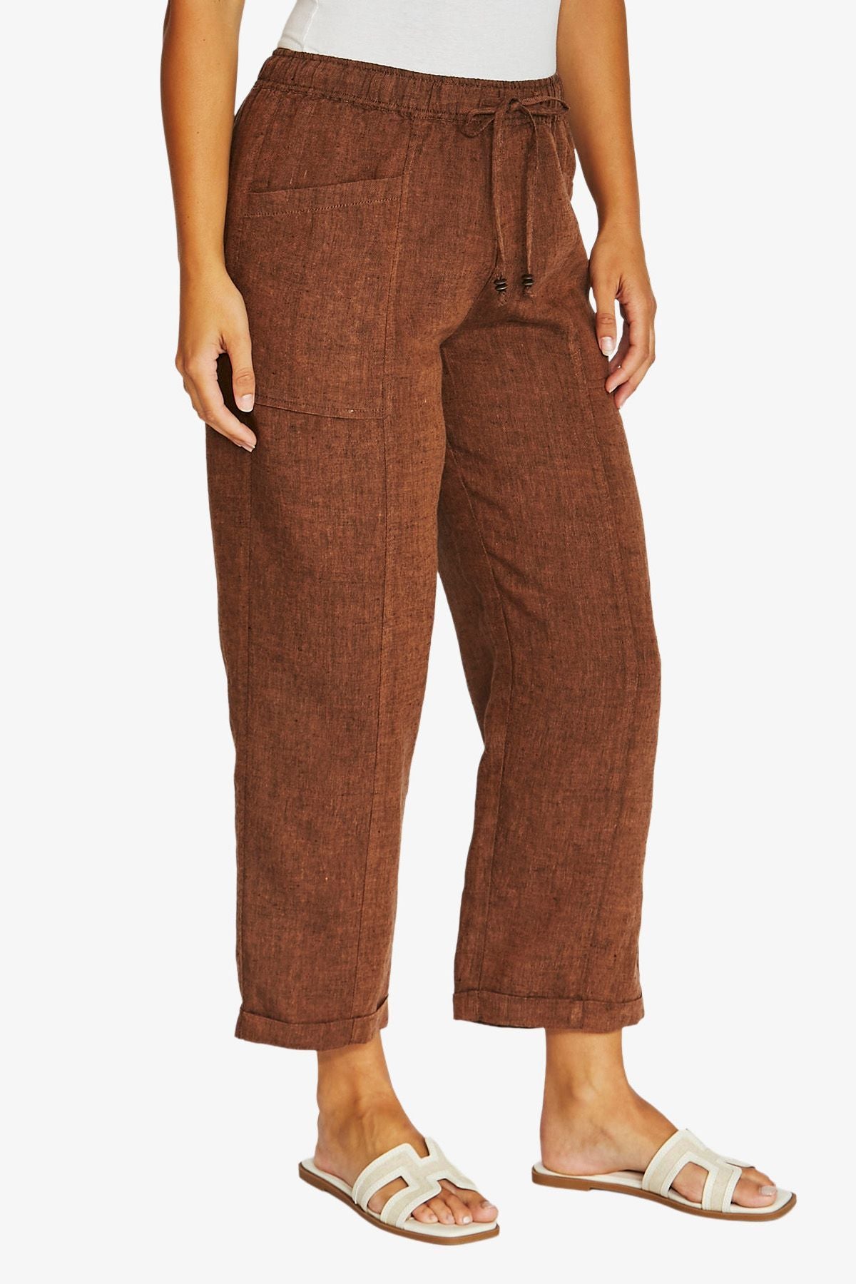 Womens Relaxed Drawstring Pant Brown 616j7024a