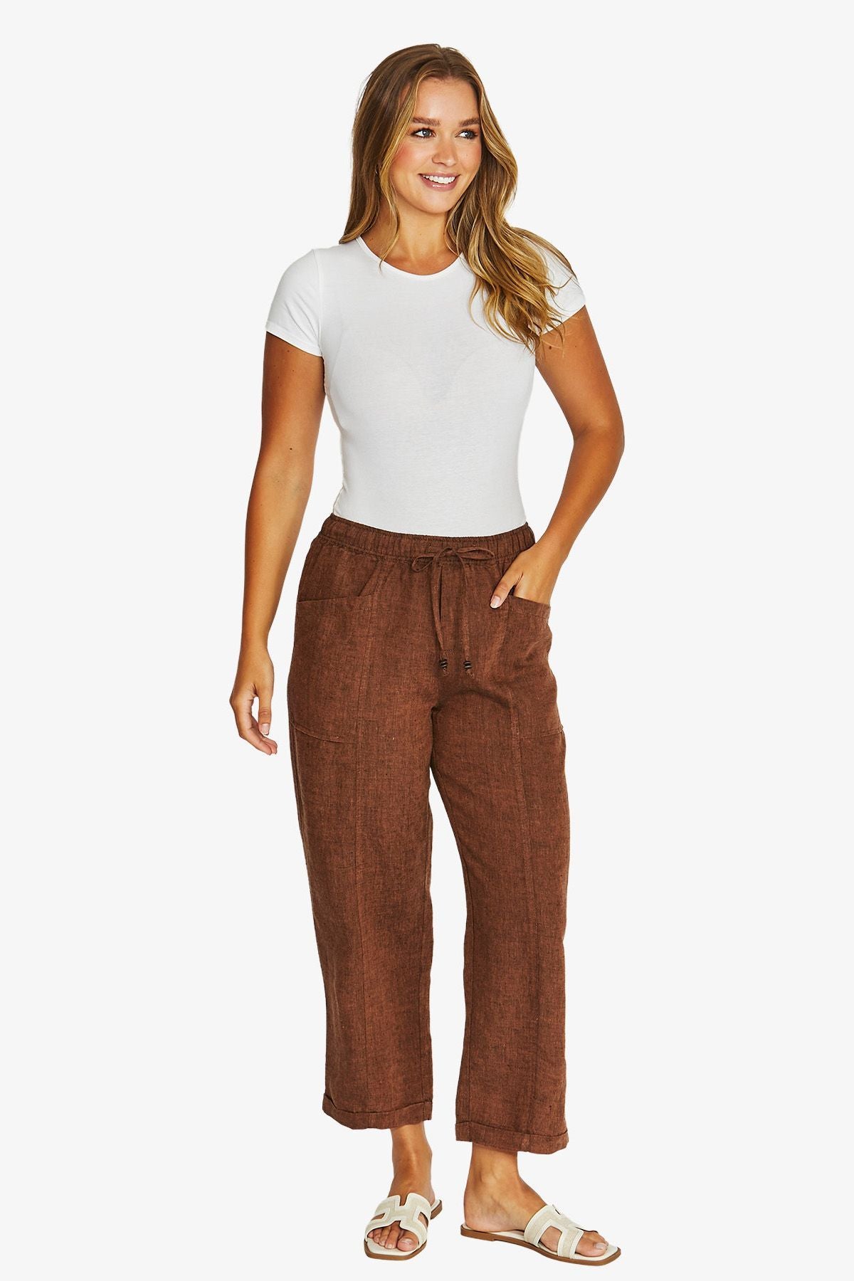Womens Relaxed Drawstring Pant Brown 616j7024a