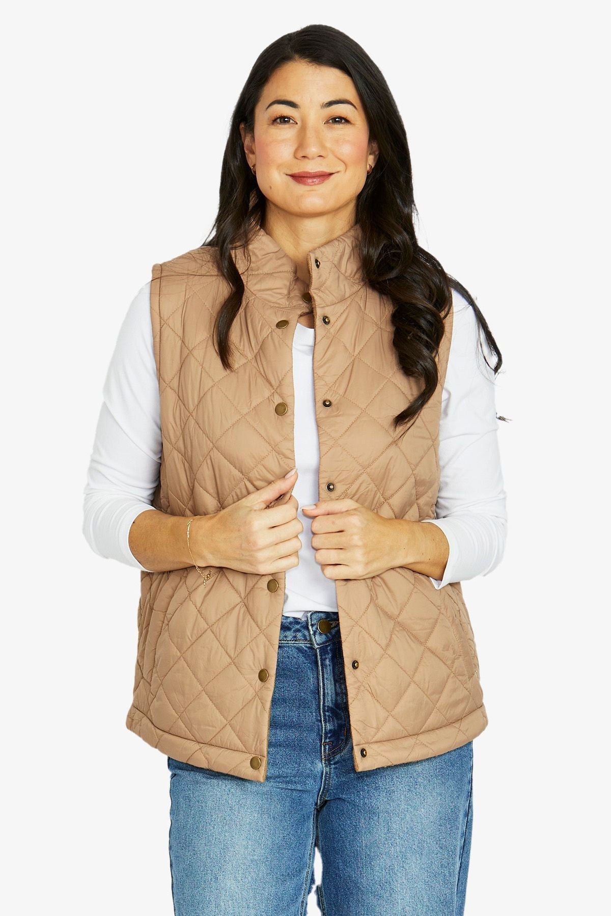 Womens Reversible Quilted Vest Beige 606j4011a