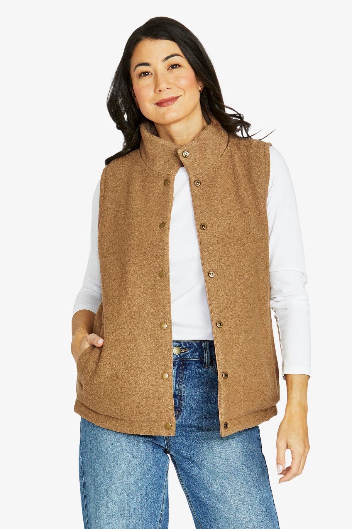Womens Reversible Quilted Vest Beige 606j4011a