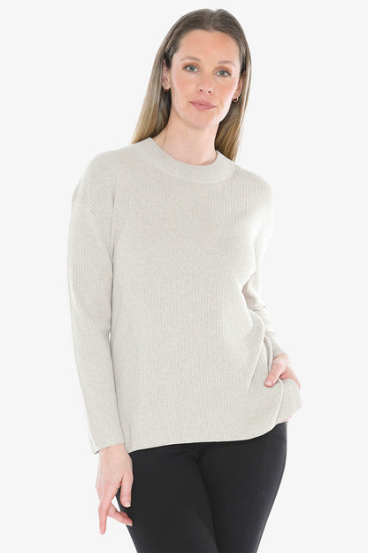 Rib Tunic Pullover in Stone Marle