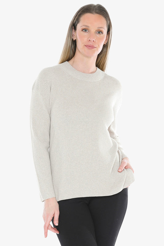 Rib Tunic Pullover in Stone Marle