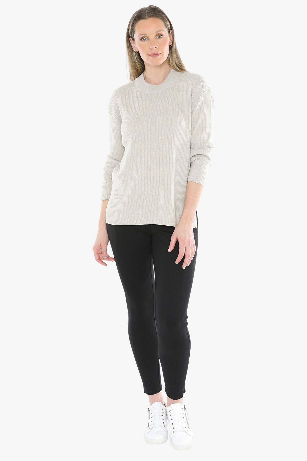 Rib Tunic Pullover in Stone Marle