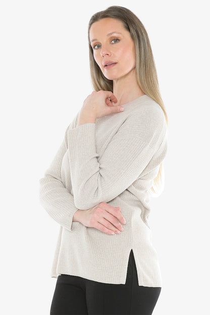 Rib Tunic Pullover in Stone Marle