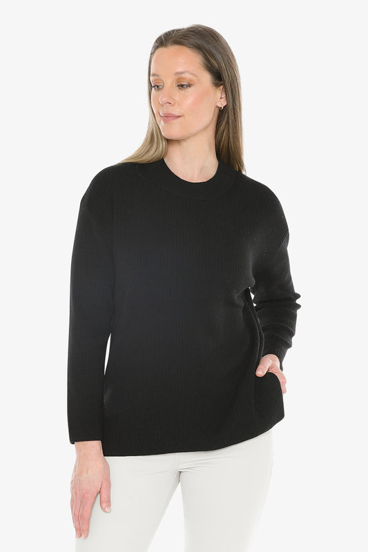 Rib Tunic Pullover in Black