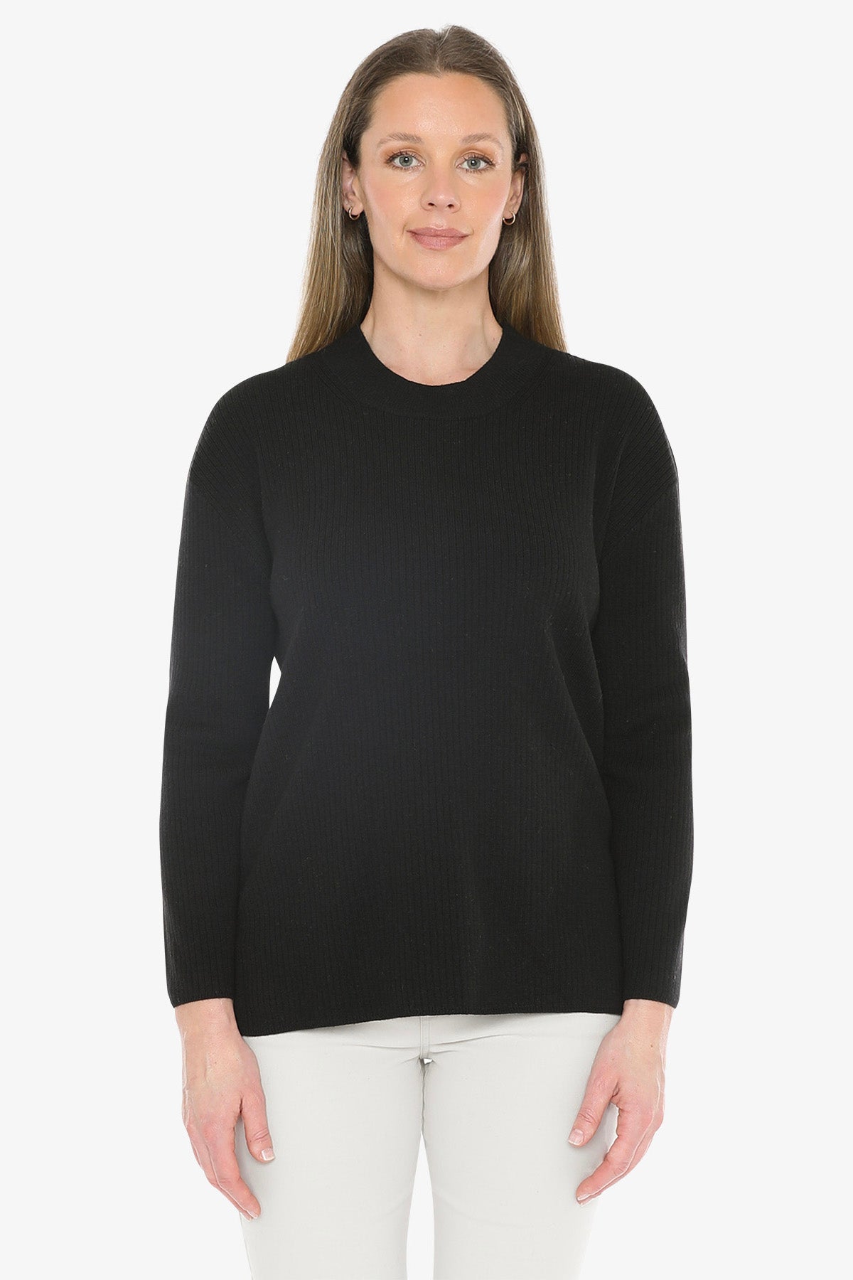 Rib Tunic Pullover in Black