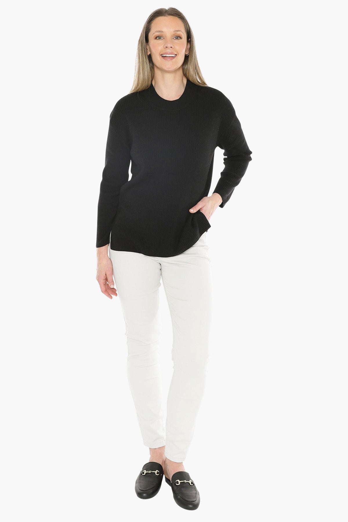 Rib Tunic Pullover in Black