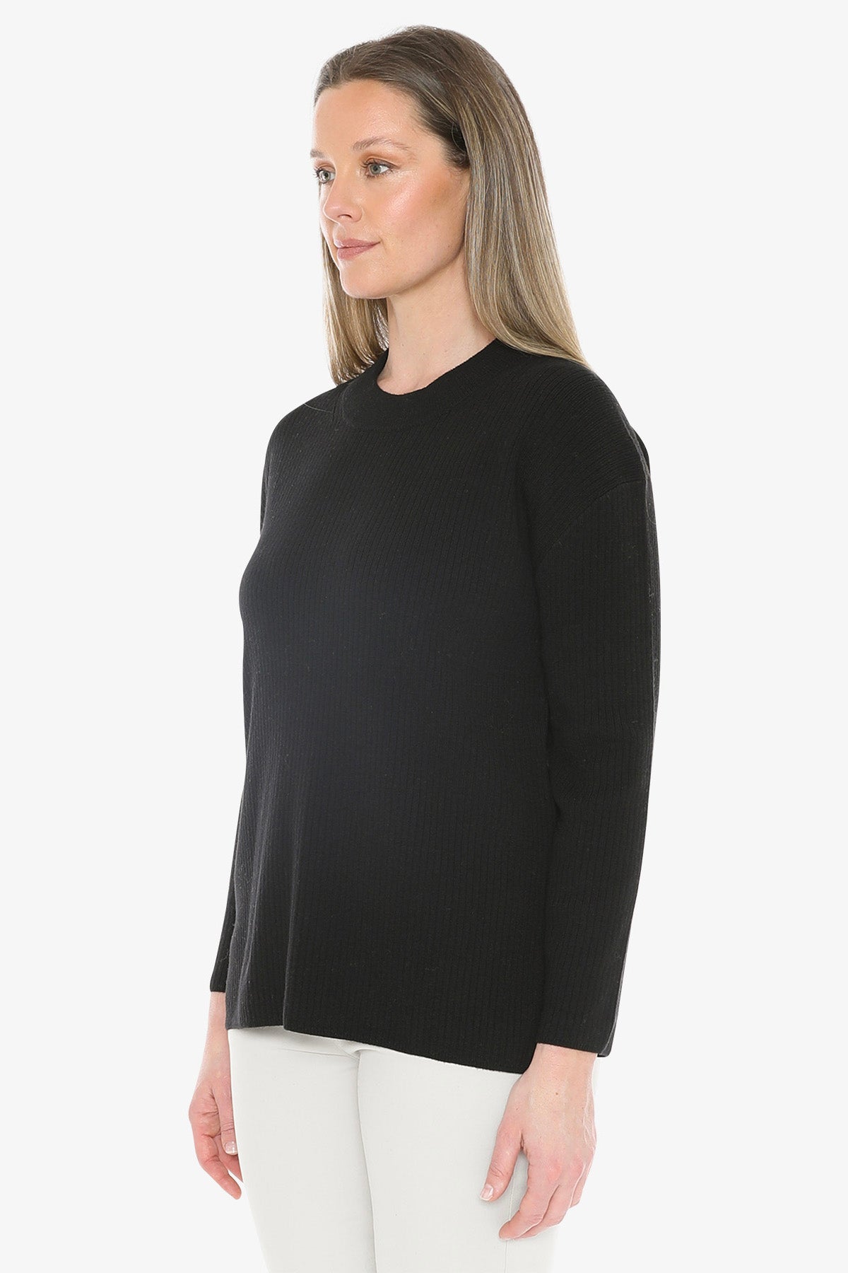 Rib Tunic Pullover in Black