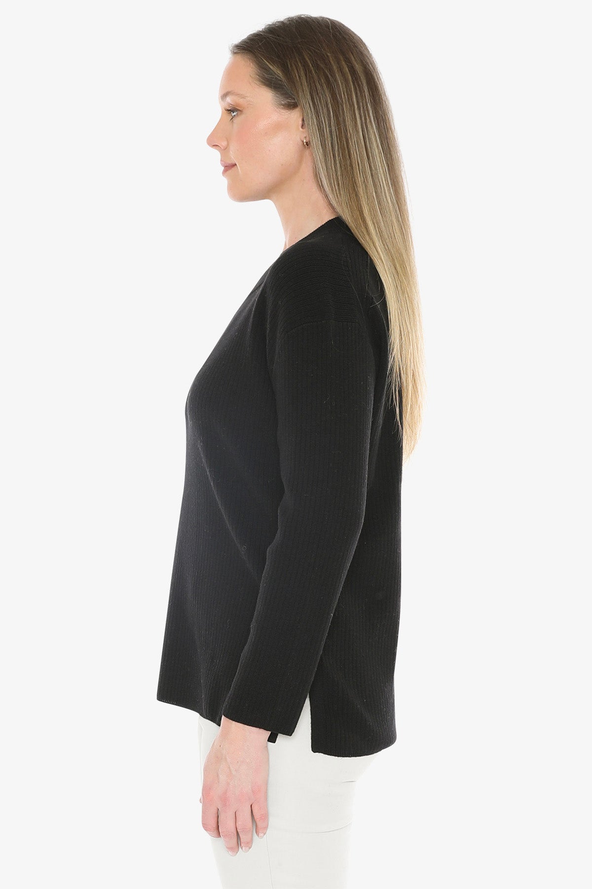 Rib Tunic Pullover in Black