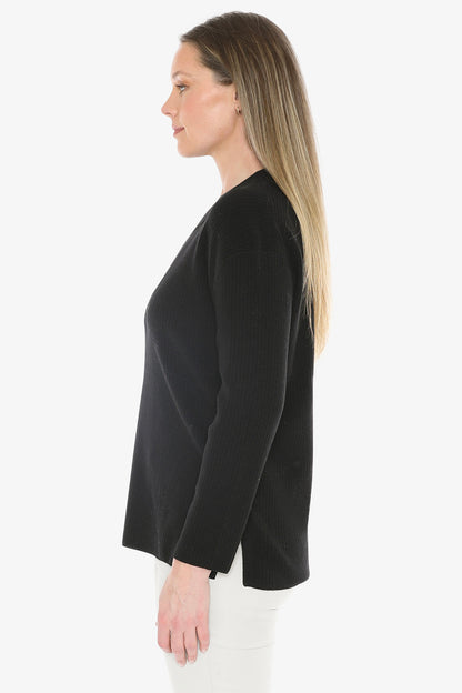 Rib Tunic Pullover in Black