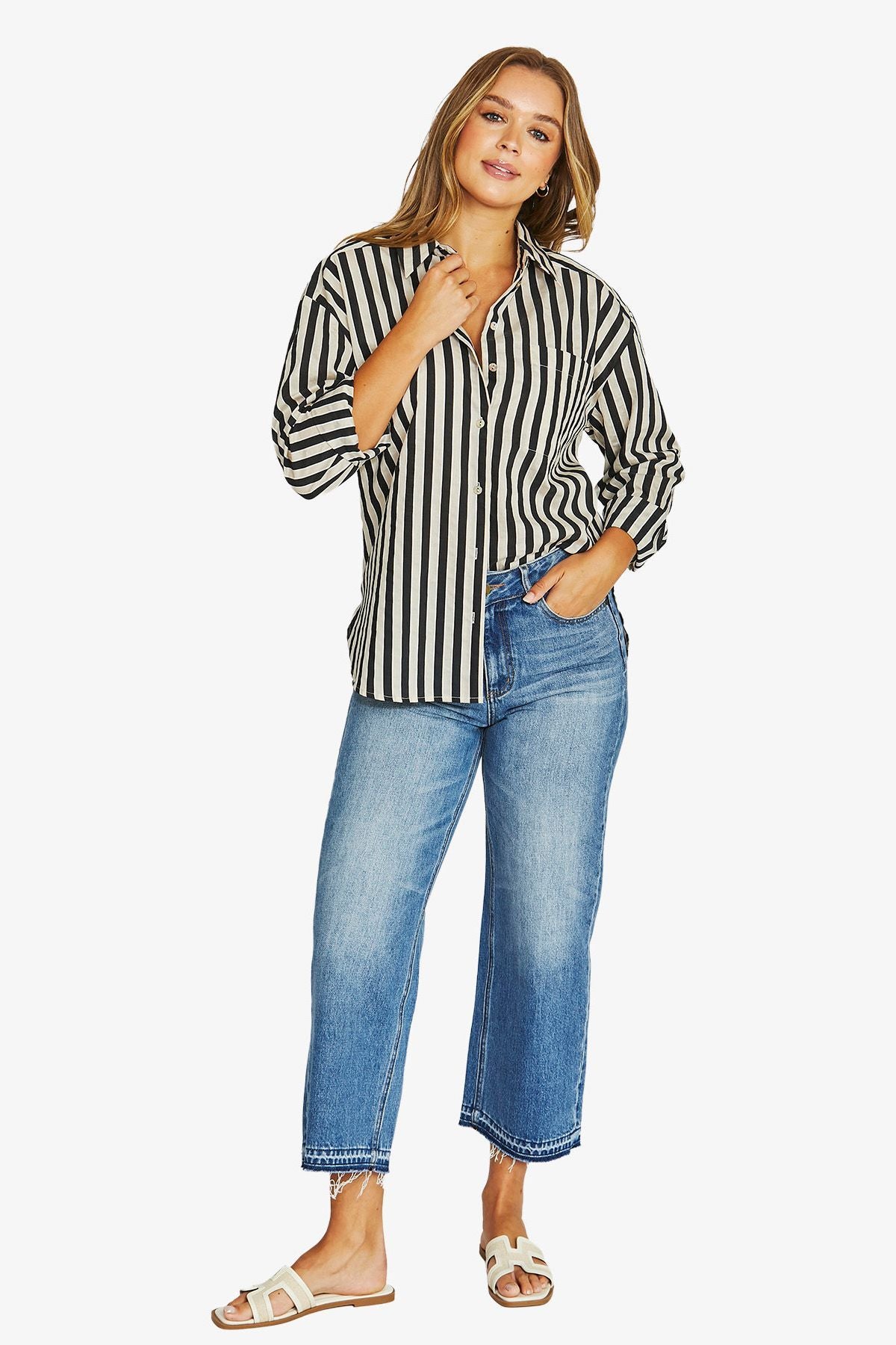 Womens Ribbon Stripe Ls Shirt Multicolor 616j3162a