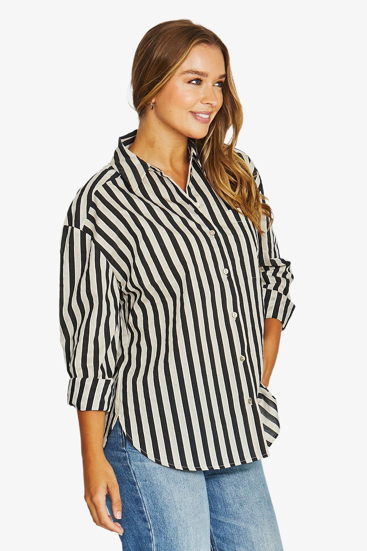 Womens Ribbon Stripe Ls Shirt Multicolor 616j3162a
