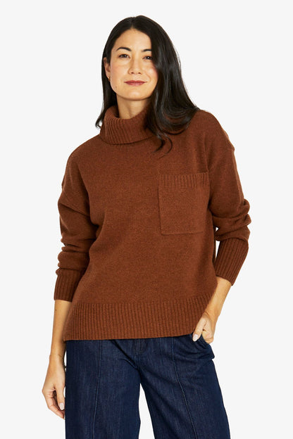 Womens Roll Nk Pkt Pullover Brown 60611009a