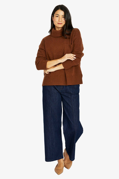 Womens Roll Nk Pkt Pullover Brown 60611009a