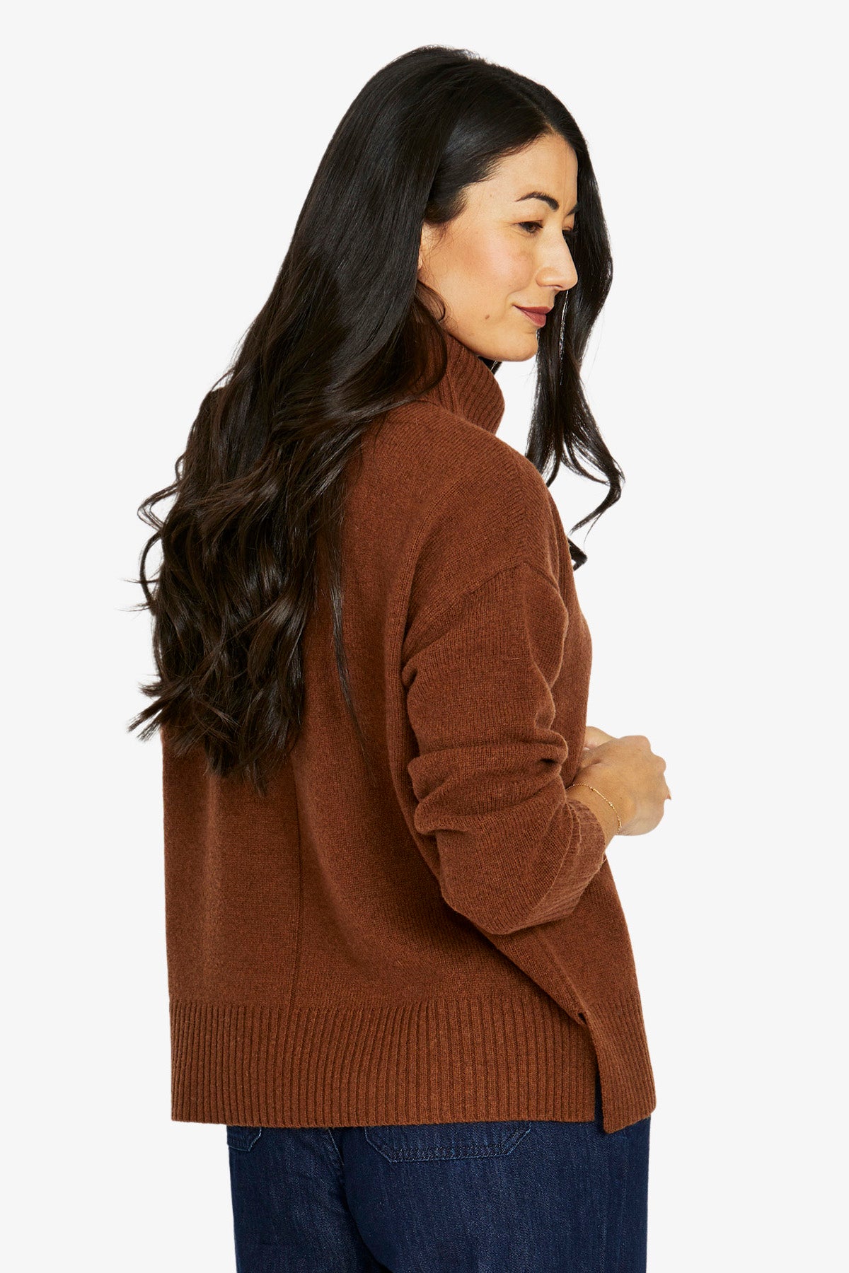 Womens Roll Nk Pkt Pullover Brown 60611009a