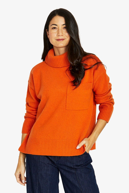 Womens Roll Nk Pkt Pullover Orange 60611009a