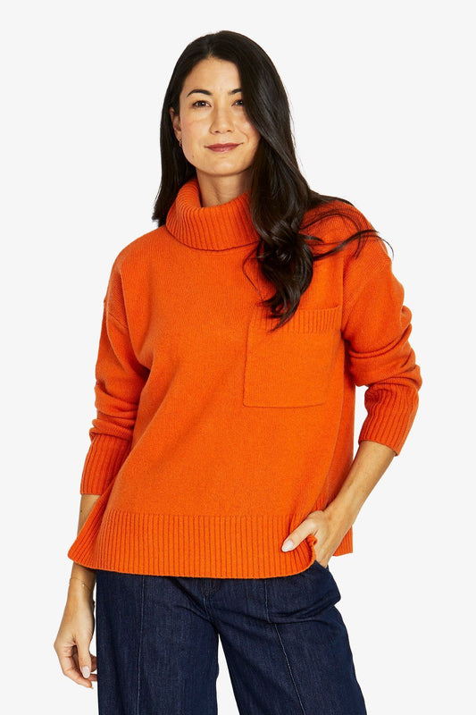 Womens Roll Nk Pkt Pullover Orange 60611009a