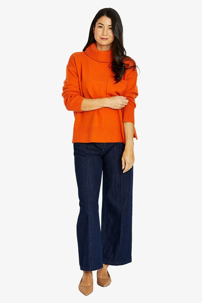 Womens Roll Nk Pkt Pullover Orange 60611009a