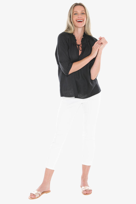 Womens Ruffle Neck Top Black 596j3085a
