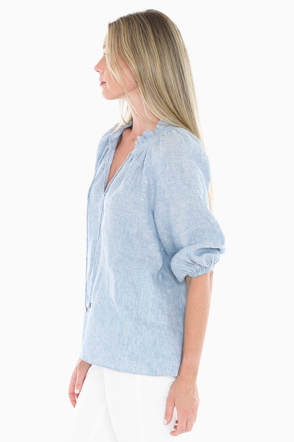 Womens Ruffle Neck Top Blue 596j3085a