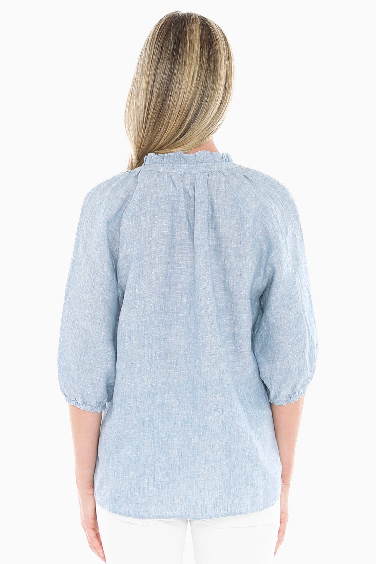 Womens ruffle neck top blue 596j3085a