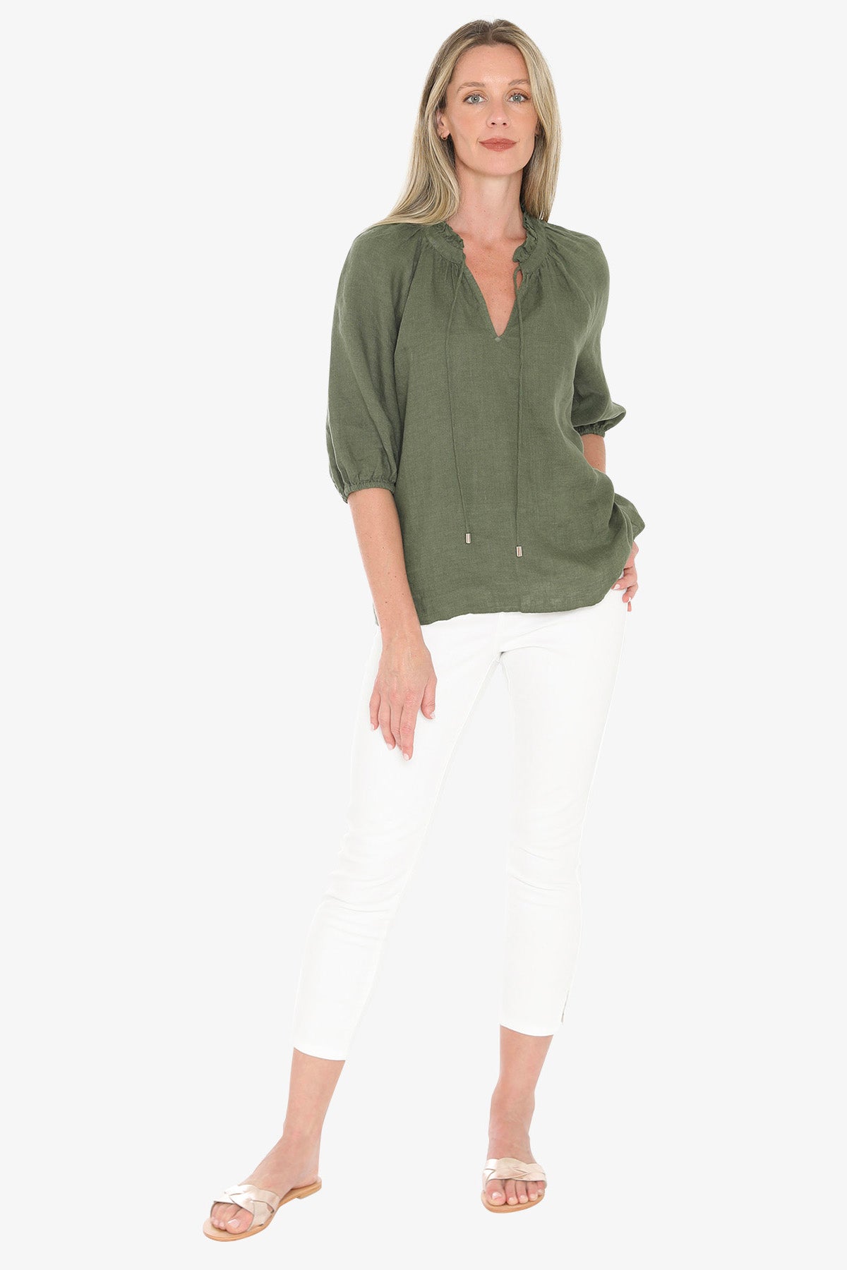 Womens Ruffle Neck Top Green 596j3085a