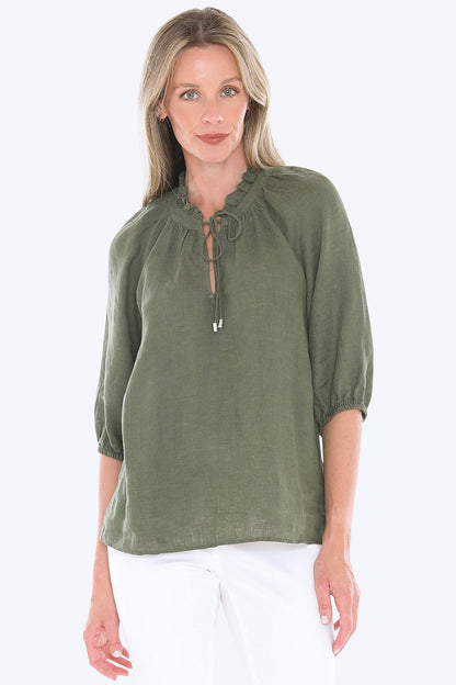 Womens Ruffle Neck Top Green 596j3085a