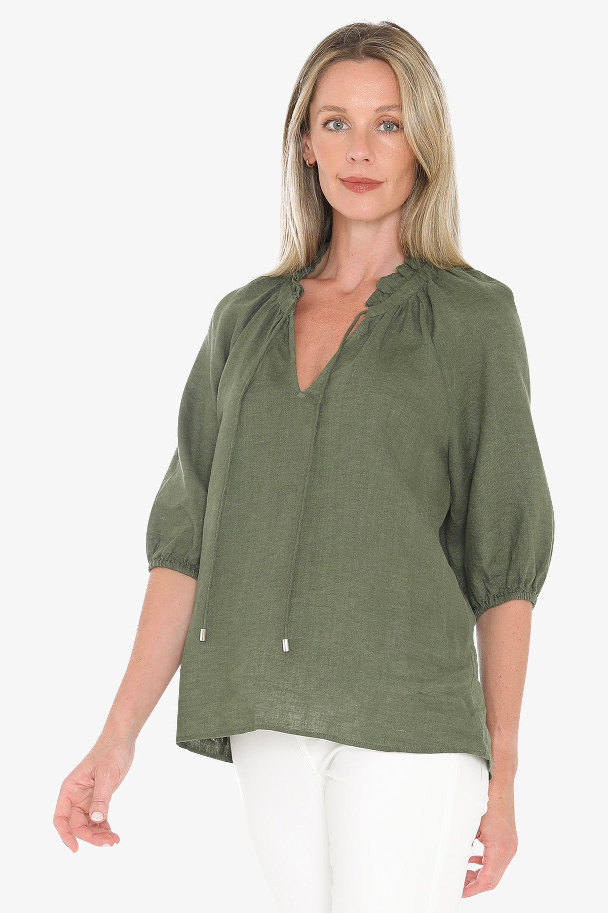 Womens Ruffle Neck Top Green 596j3085a
