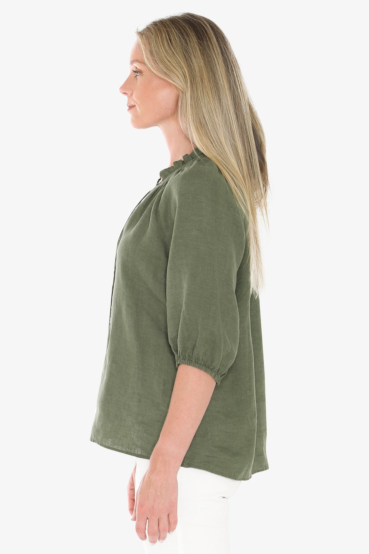 Womens Ruffle Neck Top Green 596j3085a