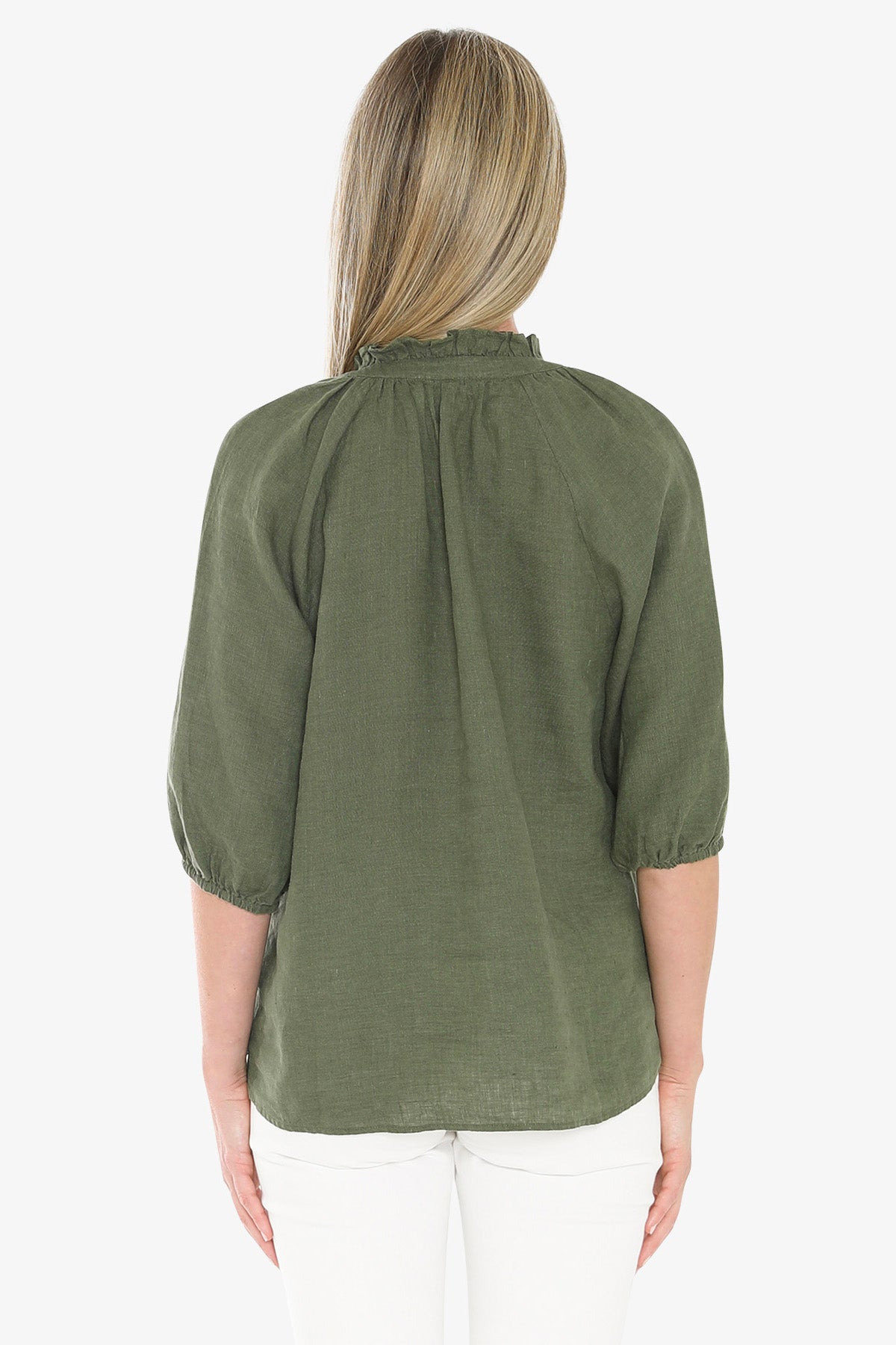 Womens Ruffle Neck Top Green 596j3085a