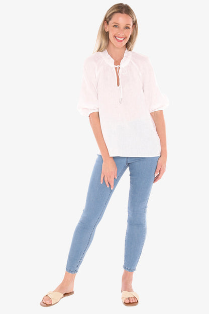 Womens Ruffle Neck Top White 596j3085a