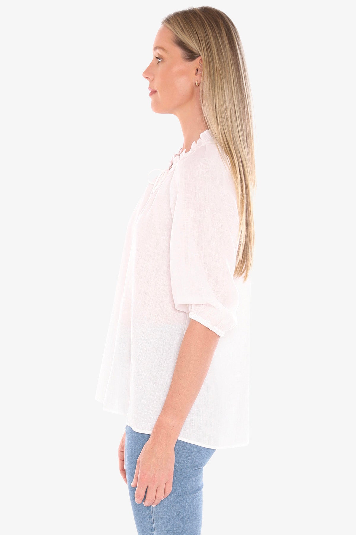 Womens Ruffle Neck Top White 596j3085a