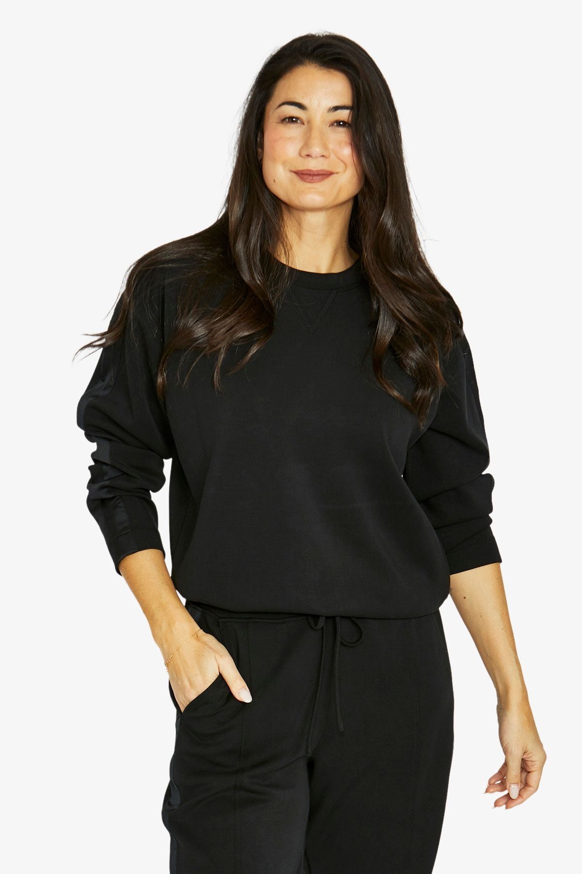 Womens Satin Trim Lounge Top Black 60612020a