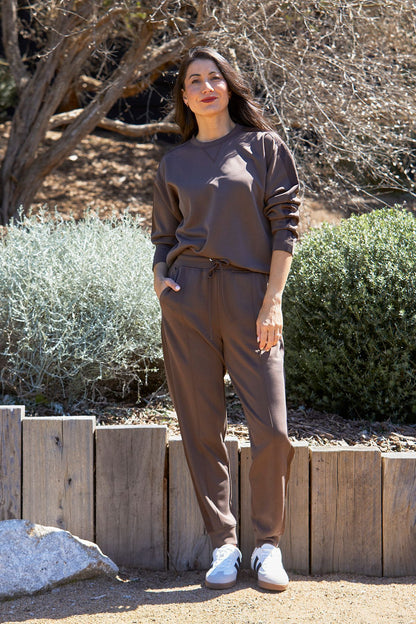 Womens Satin Trim Lounge Top Brown 60612020a