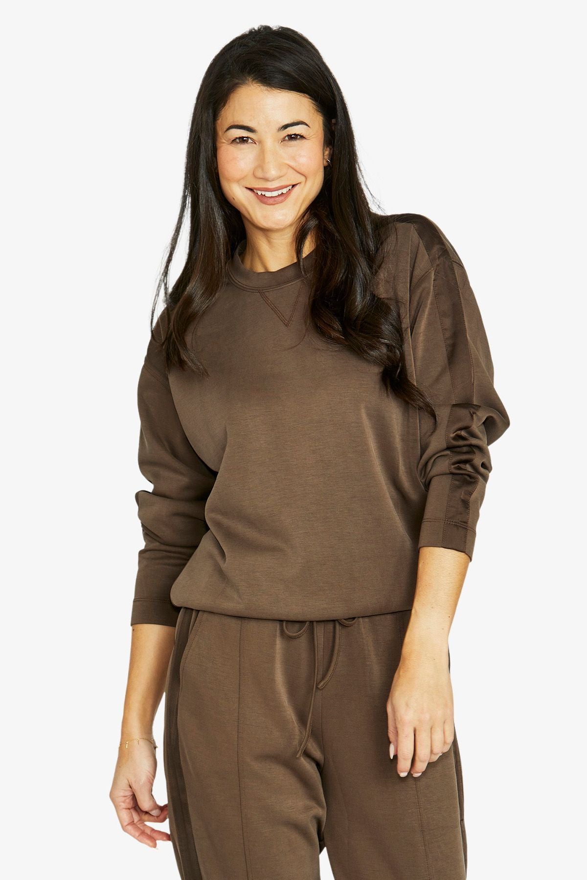 Womens Satin Trim Lounge Top Brown 60612020a