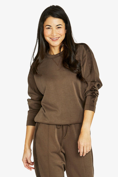 Womens Satin Trim Lounge Top Brown 60612020a