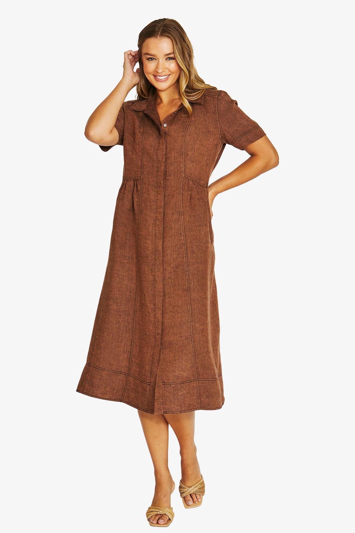 Womens Seam Detail Shirt Dress Brown 616j5100a