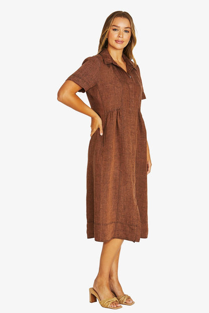 Womens Seam Detail Shirt Dress Brown 616j5100a