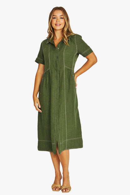 Womens Seam Detail Shirt Dress Green 616j5100a