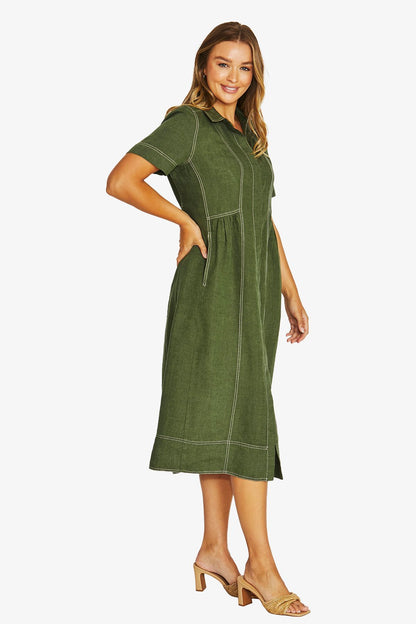 Womens Seam Detail Shirt Dress Green 616j5100a