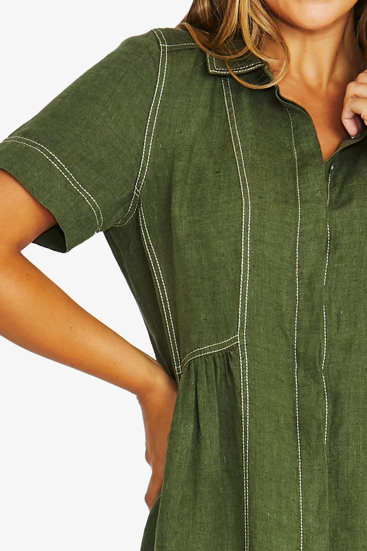 Womens Seam Detail Shirt Dress Green 616j5100a