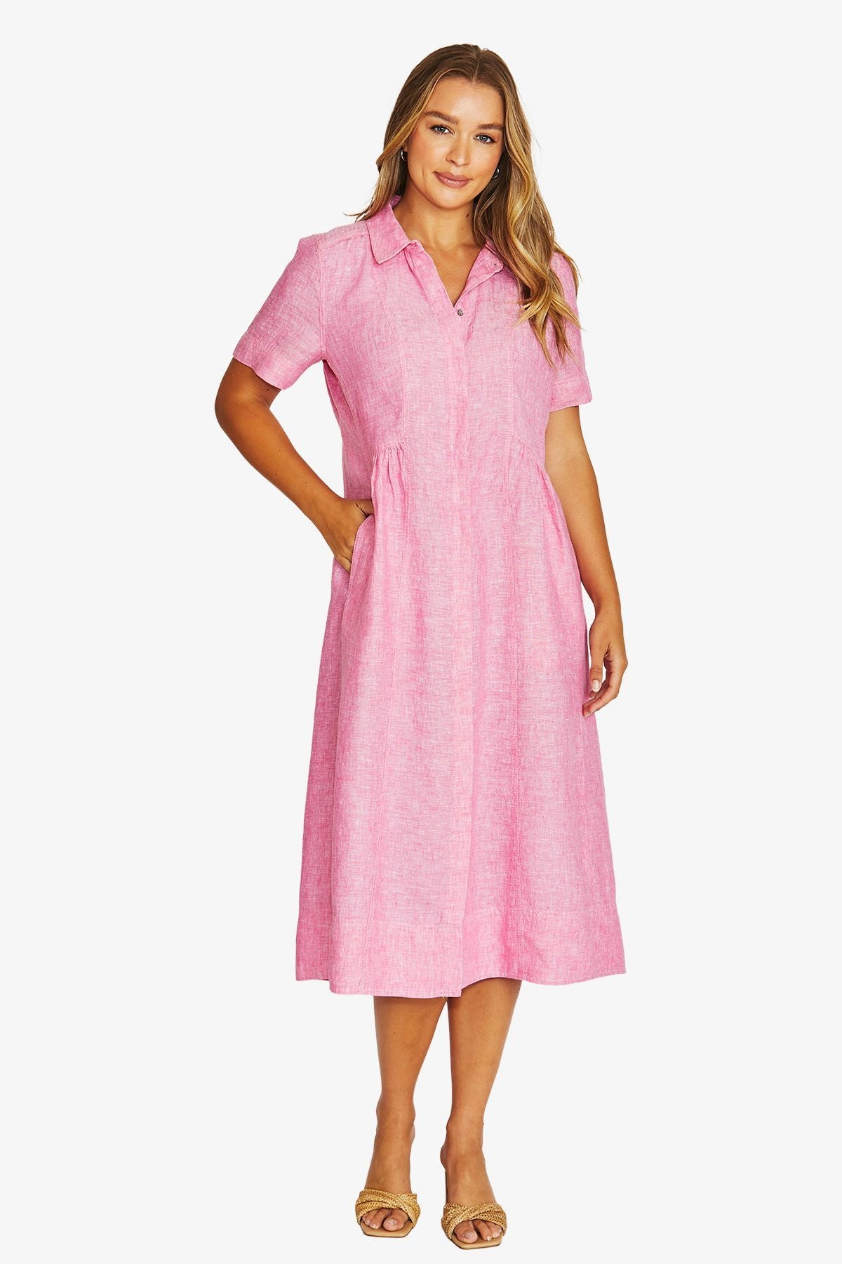 Womens Seam Detail Shirt Dress Pink 616j5100a