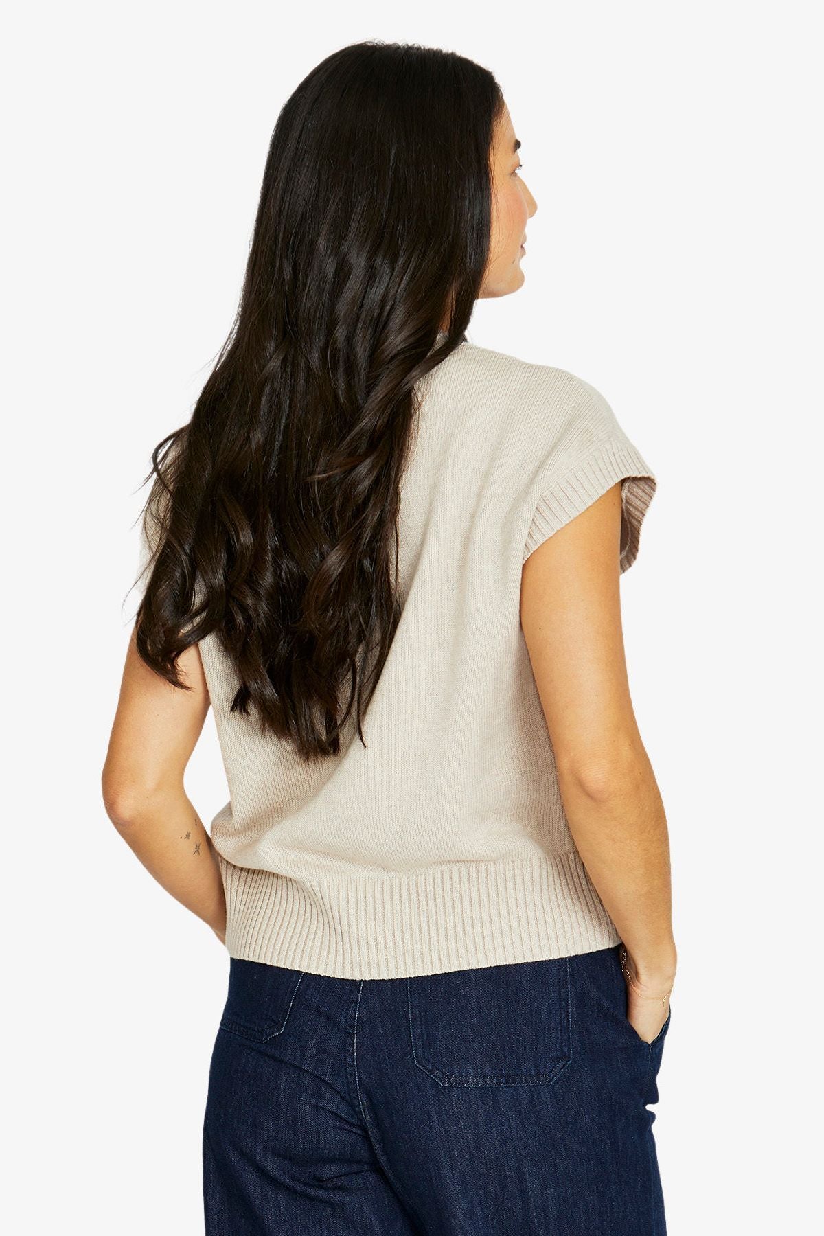 Womens Seam V Neck Vest Beige 60611085a