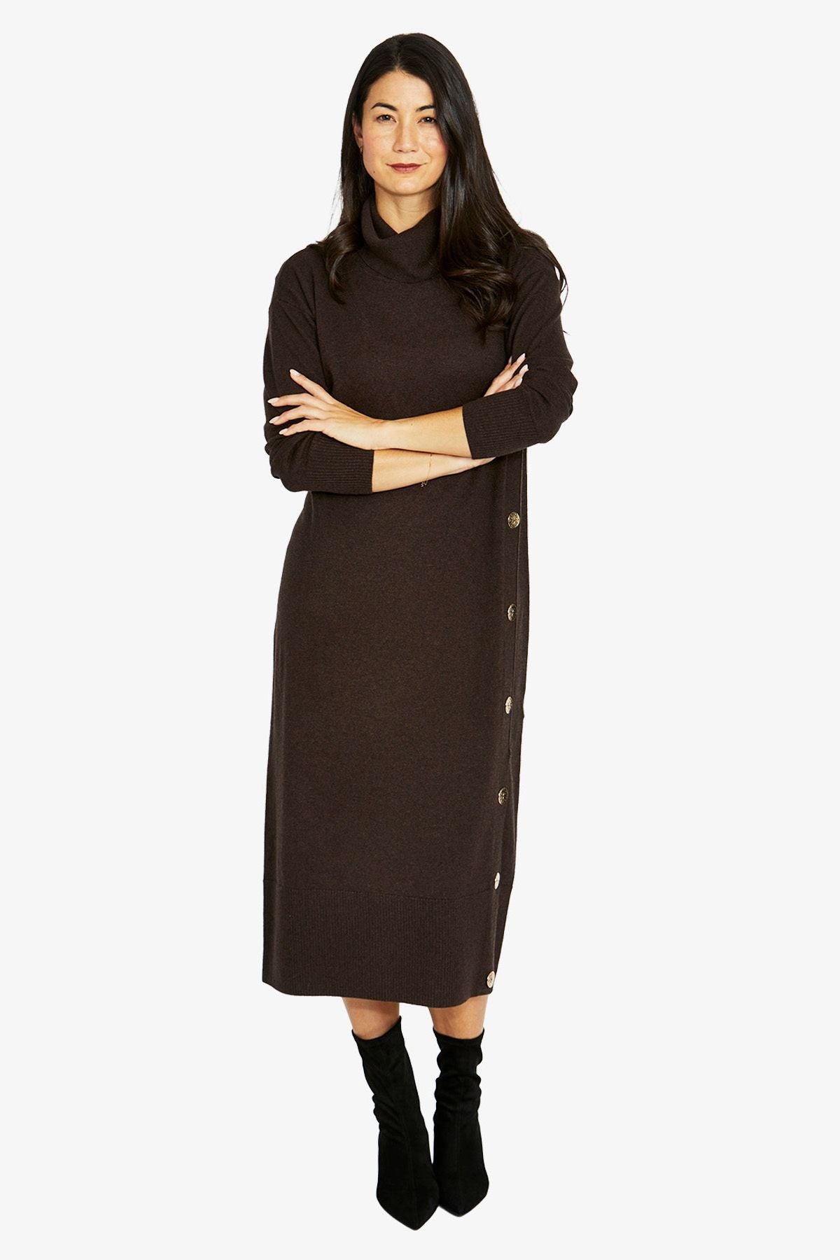 Womens Side Button Dress Brown 60615030a