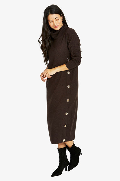 Womens Side Button Dress Brown 60615030a