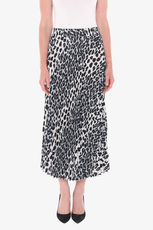 Snow Leopard Pleated Skirt in Multi