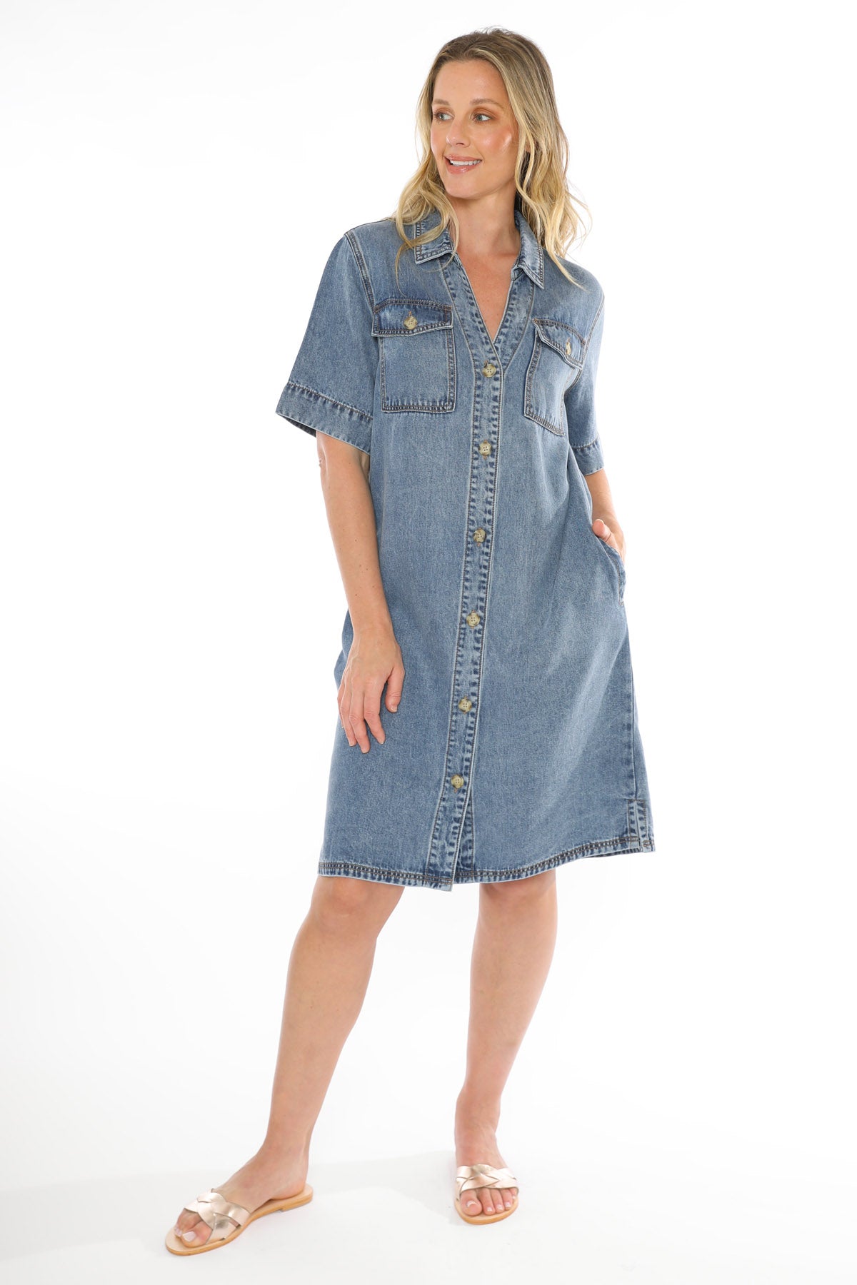Women's Soft Denim Dress in Blue